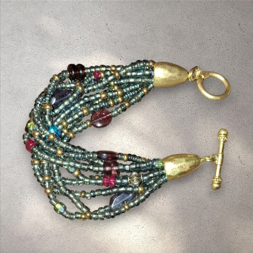 Beaded Multistrand ColdWater Creek Bracelet Goldtone Toggle Clasp